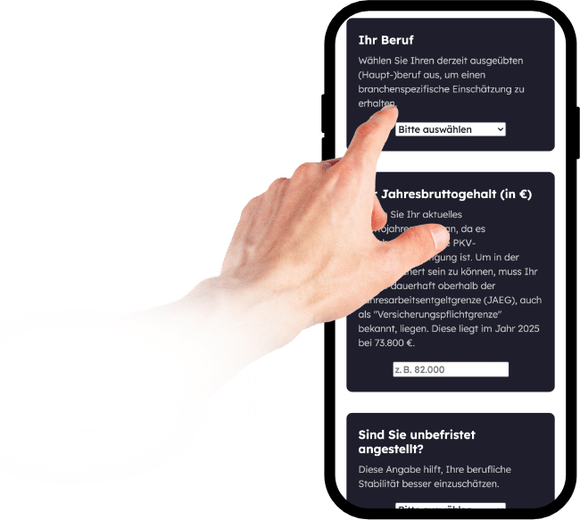 PKV Job-Check auf privatversichert.net in Benutzung